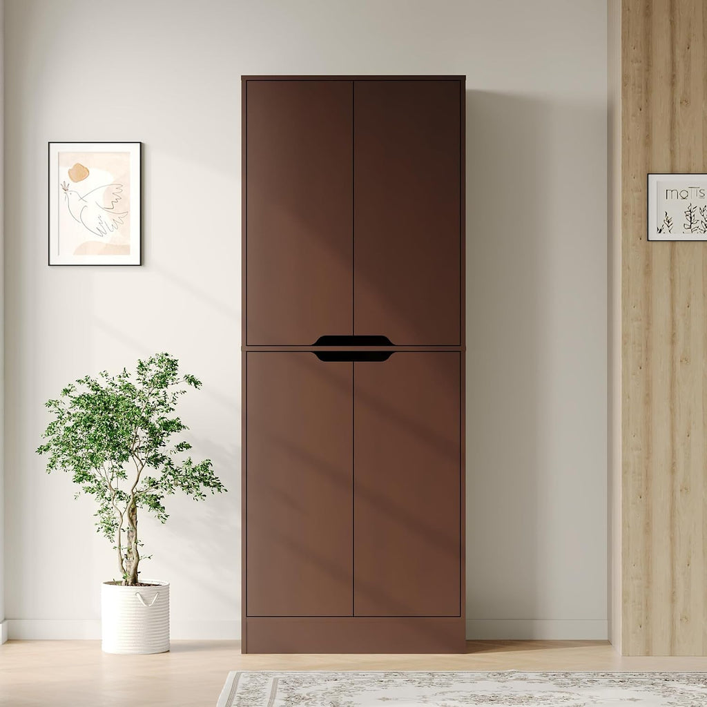 Housoul 71" Tall Kitchen Pantry Cabinet with 4 Doors, Walnut | Pantry Storage Cabinet with Adjustable Shelves, Freestanding Kitchen Pantry Cabinet, Cupboard Larder Cabinet for Dining Room