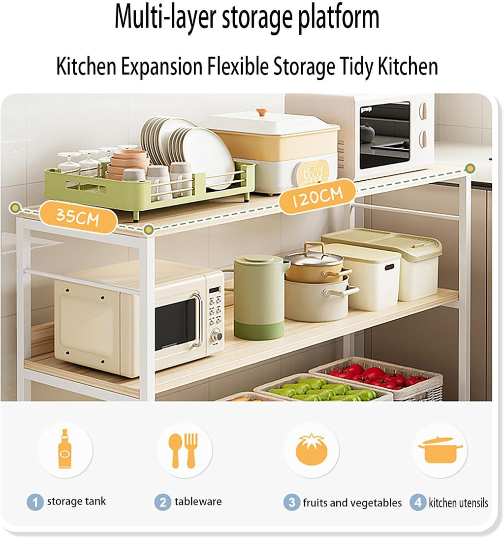 Kitchen Shelf, Floor-Standing Shelf, Shelf, Countertop Kitchen, Multi-Layer Large-Capacity Storage Rack, Multifunctional Pot Oven Microwave Rack 80 * 35 * 80cm Fourlayersofblack