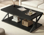 Launica Modern Coffee Table with Storage, Farmhouse Living Room Table, Minimalist Rectangle Center Table, Industrial Vintage Wood Tea Table, 47 Inch, Black Oak