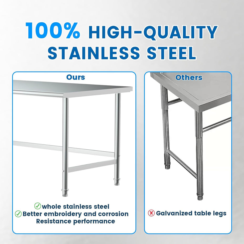 Treshin Open Base Stainless Steel Table 24" X 48" | Commercial Heavy Duty Prep & Work Table for Kitchen, Restaurant, Home, Hotel, Laundry