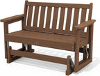 SERWALL 2 Person Patio Glider Bench, HDPE All Weather Swinging Bench, Brown