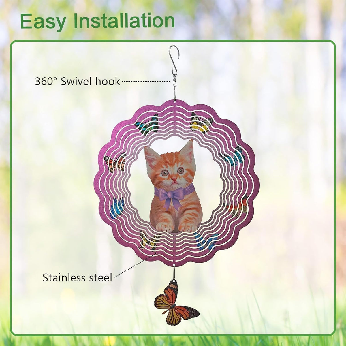 Metal Cat Wind Spinner,Metal Wind Spinners for Outdoor,3D Double Sided Hanging Decor for Indoor,Outdoor,Unique Gifts for Women
