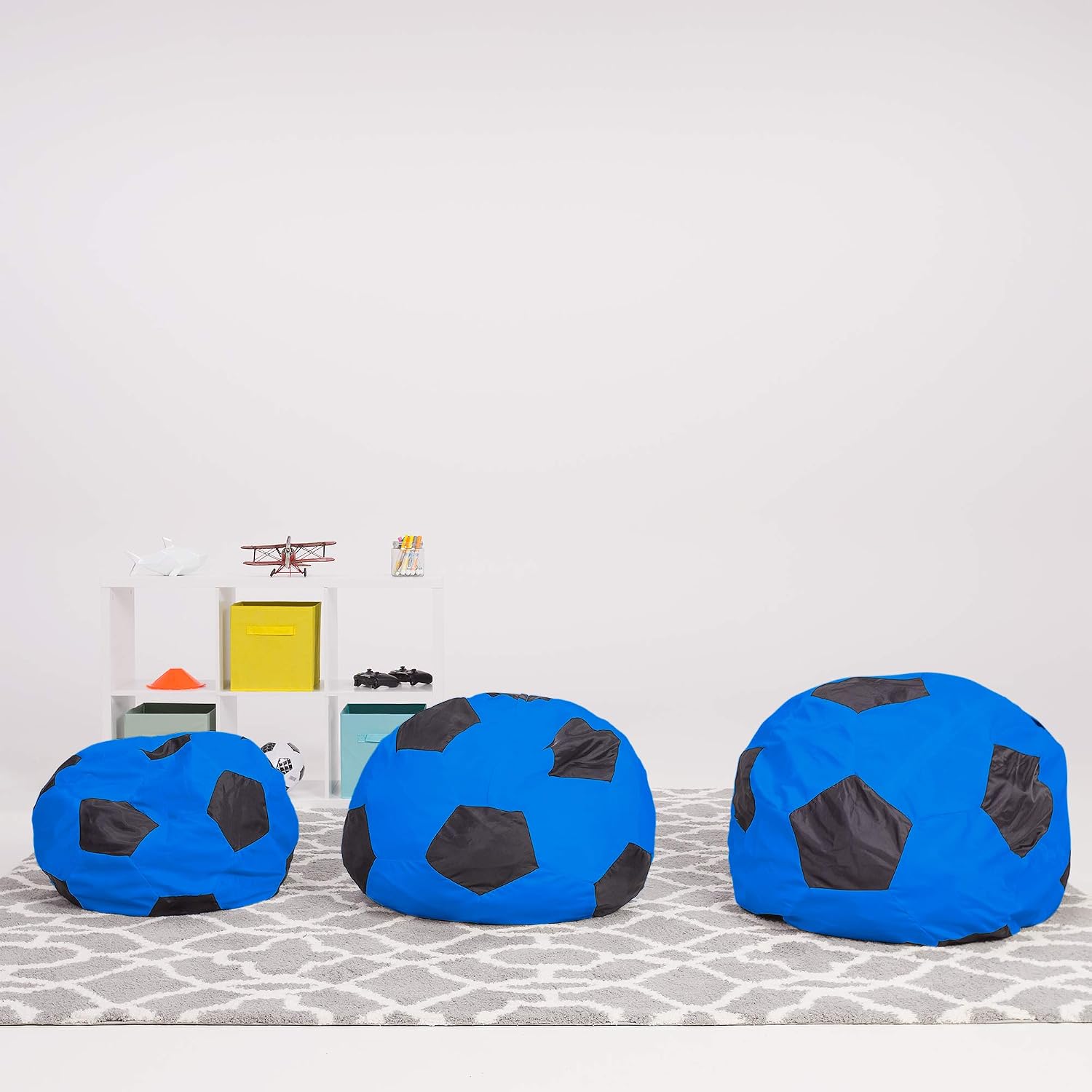 Posh Beanbags Bean Bag Chair, Medium-27in, Sports Soccer Ball Blue and Black