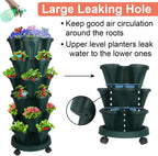 Vertical Planter, 6 Tier Stackable Strawberry Planter with Garden Tool Set, Movable Indoor/Outdoor Garden Herb Pot for Growing Vegetables and Succulents, Green