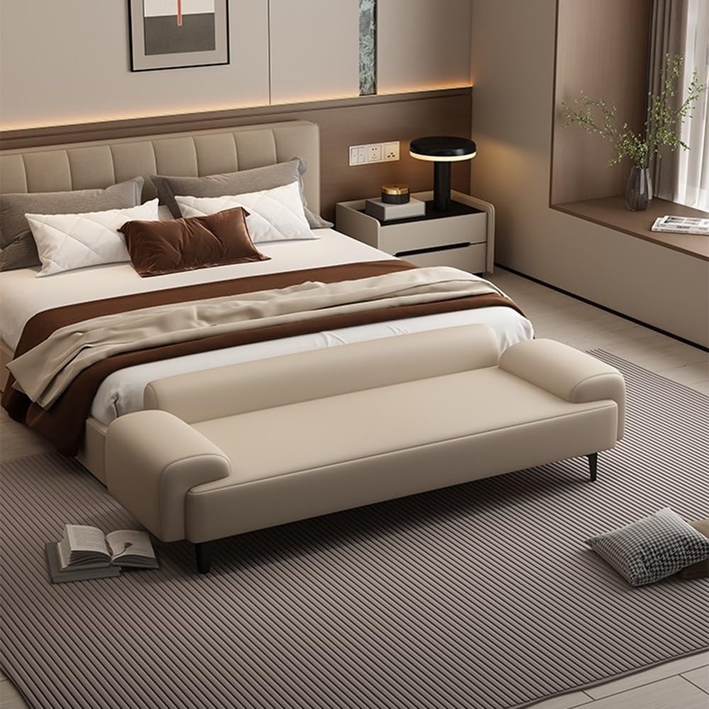 Modern Bed End Stool for Bedroom Bedside Hotel Sofa High-end Long Shoe Changing Entryway(Off-White,Small)