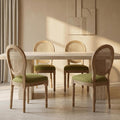 Vintage French Country Dining Chairs Set of 4, Rattan Dinning Chair with a Round Back, Olive Green Cane Dining Chair, Kitchen and Dining Room Chairs, Sillas para Comedor
