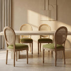 Vintage French Country Dining Chairs Set of 4, Rattan Dinning Chair with a Round Back, Olive Green Cane Dining Chair, Kitchen and Dining Room Chairs, Sillas para Comedor