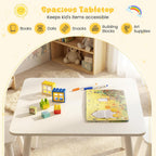 GLACER Kids Table and Chairs, 3-Piece Wooden Activity Table and Chair Set with Pine Legs & Windsor Back for Play, Reading & Learning, Playroom Nursery Furniture for Boys and Girls Ages 3+ (White)