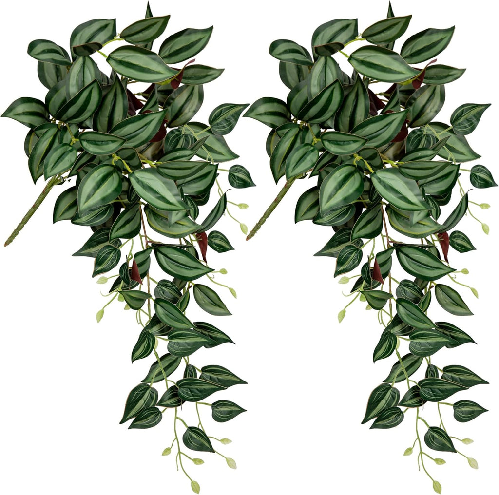 DILATATA Fake Hanging Plants Artificial Hanging Plants 26" Faux Wandering Jew Hanging Leaves Plants for Wall Shelf Home Indoor Outdoor Decor - 2 Pack