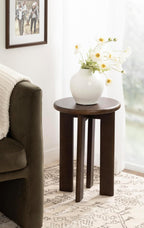 Kate and Laurel Seebeck Modern Wooden Round Side Table; 14 x 14 x 20; Dark Brown; Transitional Wood End Table for Use as Bedroom Nightstand or Living Room Accent Table