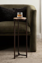 Kate and Laurel Aguilar Modern Drink Table, 9 x 9 x 23, Petrified Wood and Bronze, Unique Round Wood Mini Stand for Use as Bathroom Accent or Pedestal Martini Table
