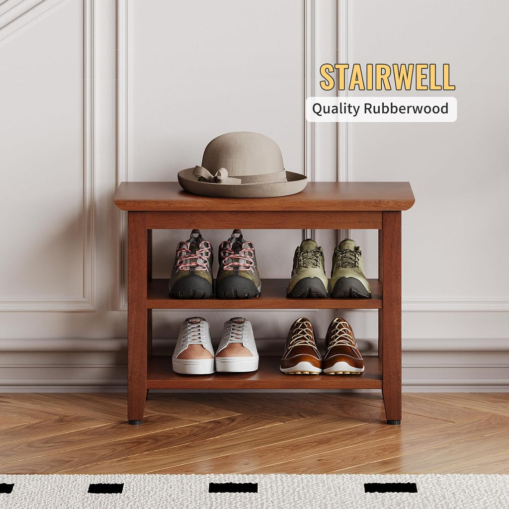 Wood Shoe Bench for Entryway,Bench with Shoe Rack,Storage Shoe Organizer for Hallway,Living Room,Bedroom (Brown, 23.62''W×11.81‘’D×17.71‘’H)