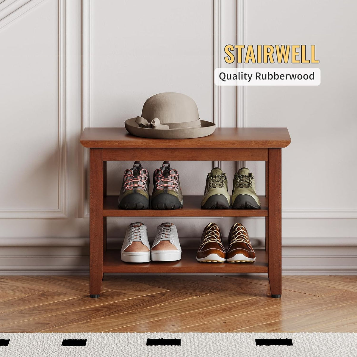 Wood Shoe Bench for Entryway,Bench with Shoe Rack,Storage Shoe Organizer for Hallway,Living Room,Bedroom (Brown, 23.62''W×11.81‘’D×17.71‘’H)