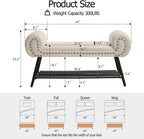 45" Upholstered Storage Shoe Bench, Velvet Fabric End of Bed Bench with Metal Shelf, Modern Bedroom Bench with Rolled Arms, Entryway Window Bench with Storage for Living Room, Hallway, Cream