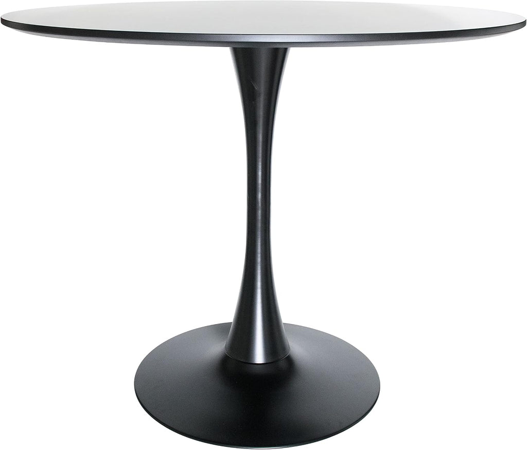 LeisureMod Bristol 35" Round Dining Table, Modern MDF Wood in Black Metal Pedestal Base Accent Table Mid-Century Café Table, Kitchen Dining Room Furniture (Black)