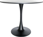 LeisureMod Bristol 35" Round Dining Table, Modern MDF Wood in Black Metal Pedestal Base Accent Table Mid-Century Café Table, Kitchen Dining Room Furniture (Black)