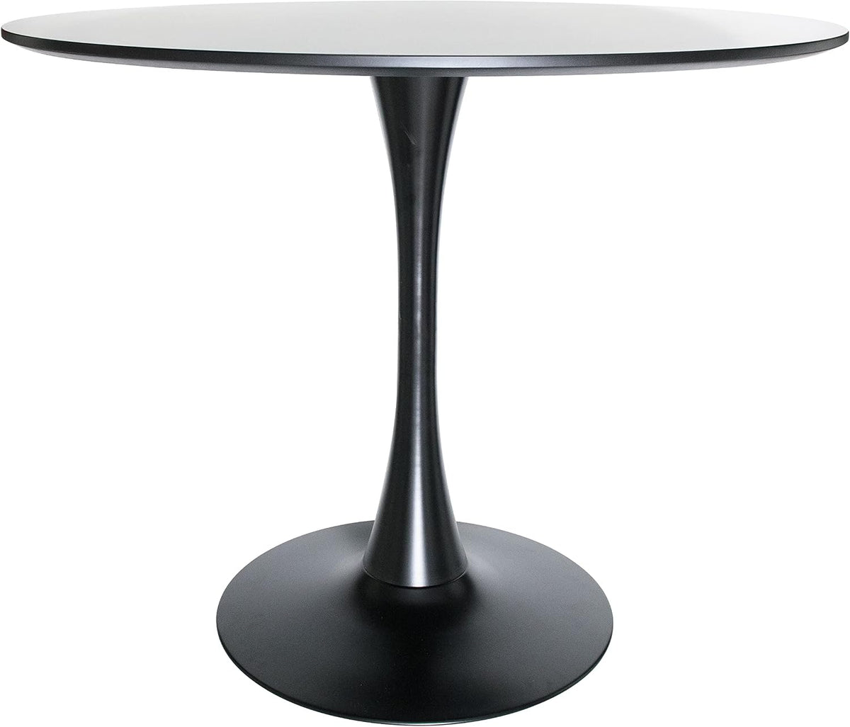 LeisureMod Bristol 35" Round Dining Table, Modern MDF Wood in Black Metal Pedestal Base Accent Table Mid-Century Café Table, Kitchen Dining Room Furniture (Black)