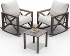 UDPATIO Rocking Chair Outdoor Set 2 with Coffee Table, 3 Piece Metal Rocking Bistro Set with 6.5" Water-Resistant Cushions, Oversized, 350lbs Heavy-Duty, for Porch, Patio, Balcony, Beige