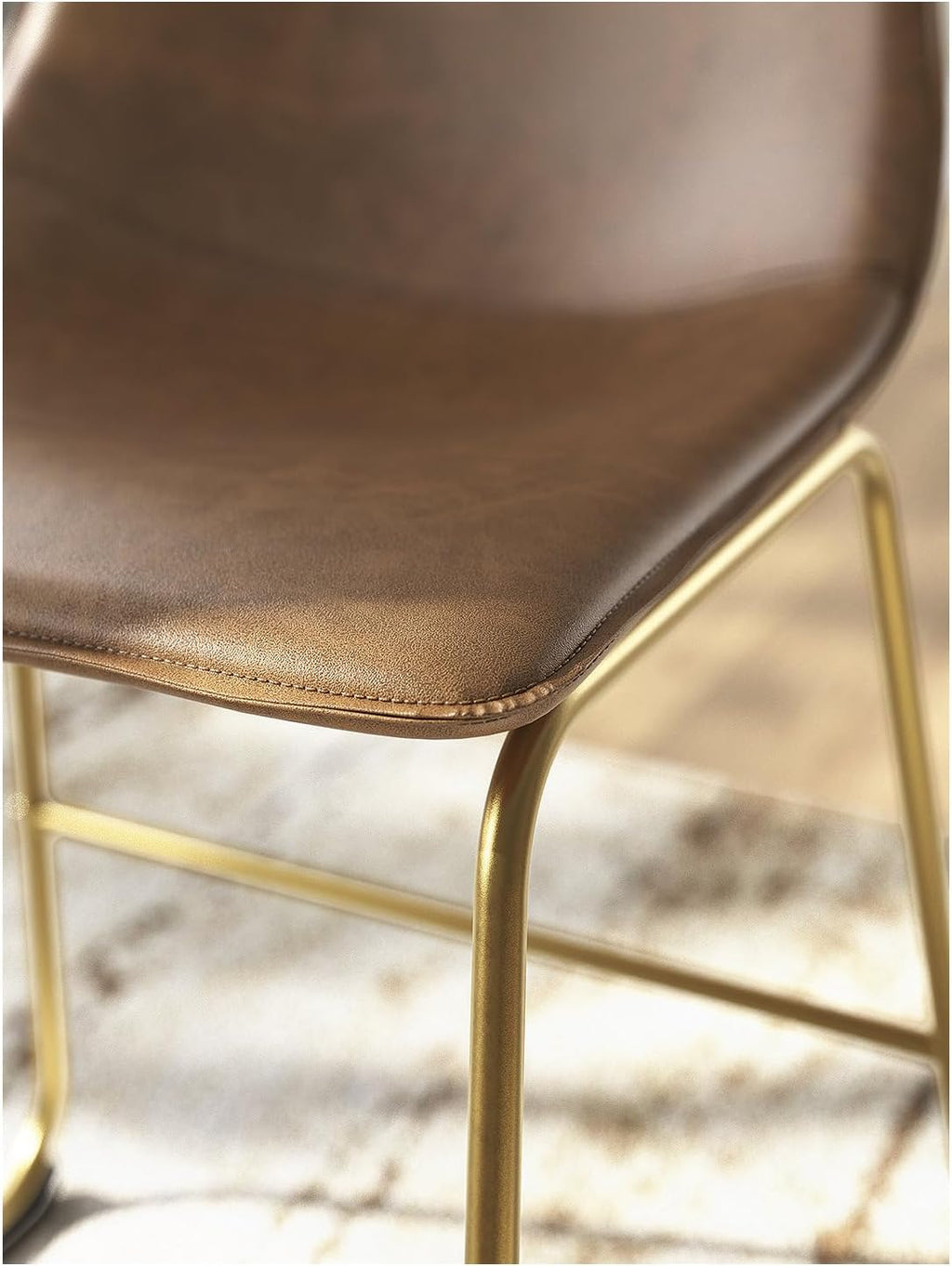 Signature Design by Ashley Crandox Dining Chairs Set of 2, Mid Century Modern Bucket Seat, Faux Leather Upholstery with Gold Legs, Casual Seating for Kitchen and Dining Rooms, Light Brown