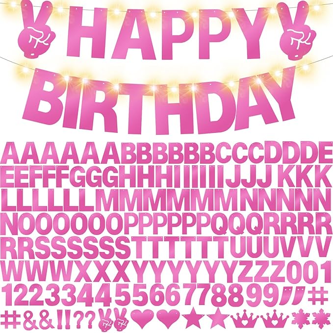 167Pcs DIY Glitter Customizable Banner Kit Happy Birthday Letter Banners Valentine's Day Garlands Personalized Love Heart Banner Decor Baby Shower Birthday Party Decorations Supplies(Shiny Light Pink)