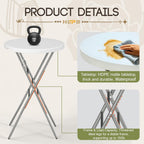 28" Round Folding Table with Cover, Foldable Cocktail Table with Handle | Bar Height Table with Removable Legs, High Top, Indoor Outdoor for Parties, Patio, Backyard, Wedding, Dining, White