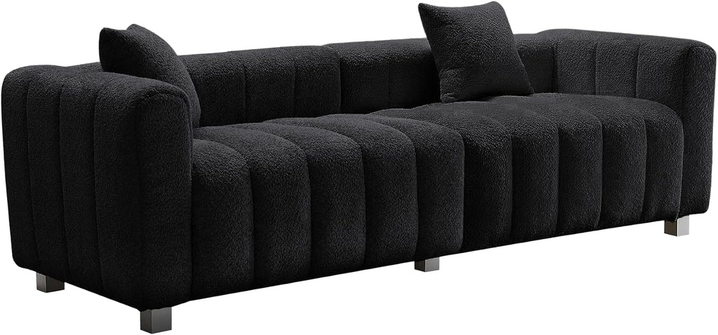 87.4" Modern 3 Seater Sofa Couch for Living Room, Mid Century Fluffy Couches with Solid Wood Frame and 6 Legs for Bedroom, Apartment, Weight Capacity 750 LBS (Black)