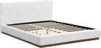 Christopher Knight Home Bettine Modern Boucle Queen Size Bed Frame with Headboard, Solid Wood Queen Bed Frame, Slat Panel Support Platform Bed, No Spring Box Needed, Heavy Duty, White+Brown