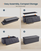 SONGMICS HOME Foldable Foot Rest Stool, Storage Ottoman, Tufted Design, PU Leather, for Entryway, Living Room, 43.2 Inches, Dark Gray