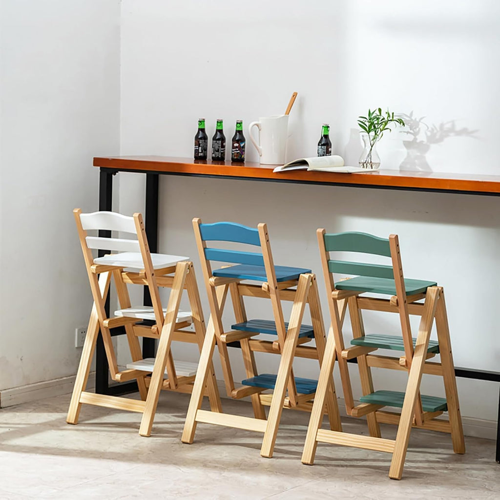 Height Foldable Stool Tall Stool,Solid wood Folding Bar Stool 3 Step Indoor Ladder Stool,Folding High Bar Counter Stool Portable Step Stool Chair ，Bathroom Storage Shelf for Adults Kitchen Outdoor(Gra