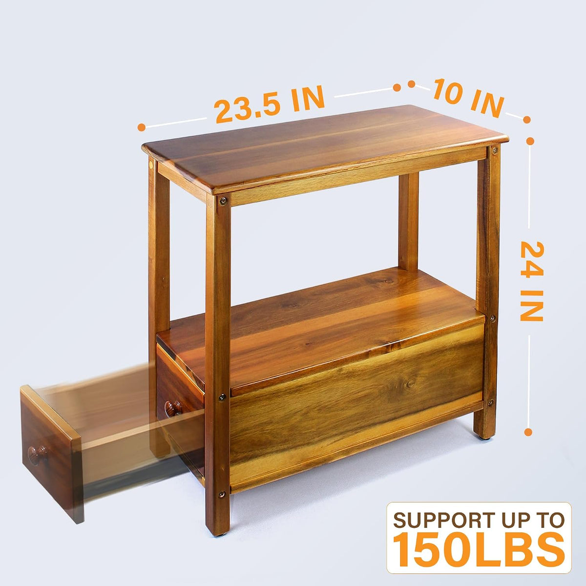 ENKEZI Narrow End Table with Drawer and Shelf – Slim Side Table for Small Spaces, Nightstand for Bedroom or Living Room, Small Bedside Table (Bottom Drawer)