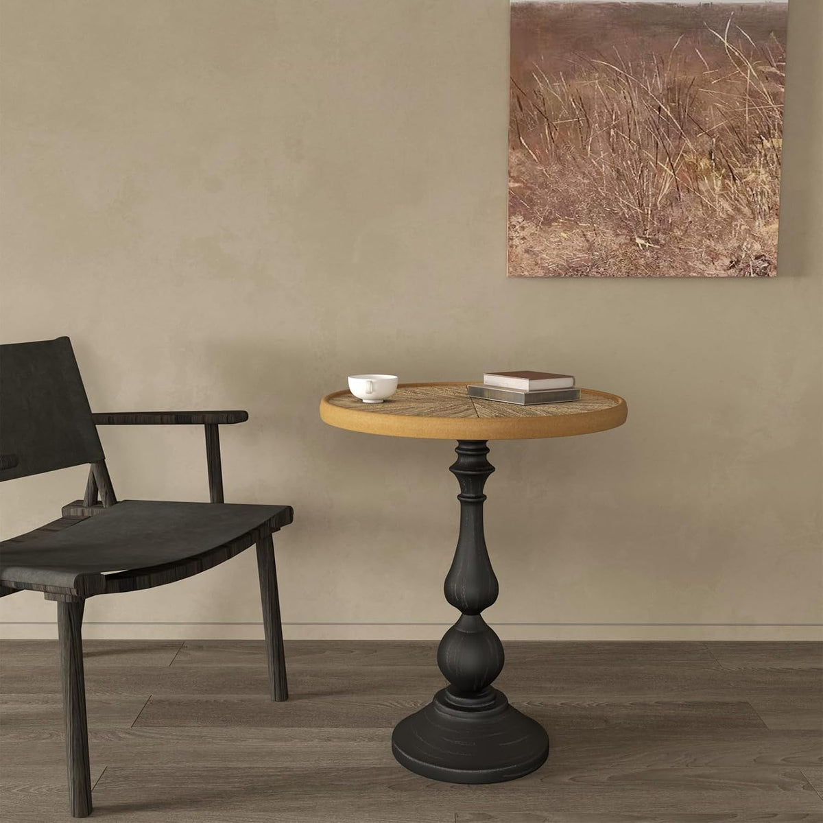 Retro Side Table Round End Table - 20" French Country Wooden Coffee Table with Metal Legs, Vintage Accent Table for Living Room, Bedroom, Farmhouse, Café (Distressed White)