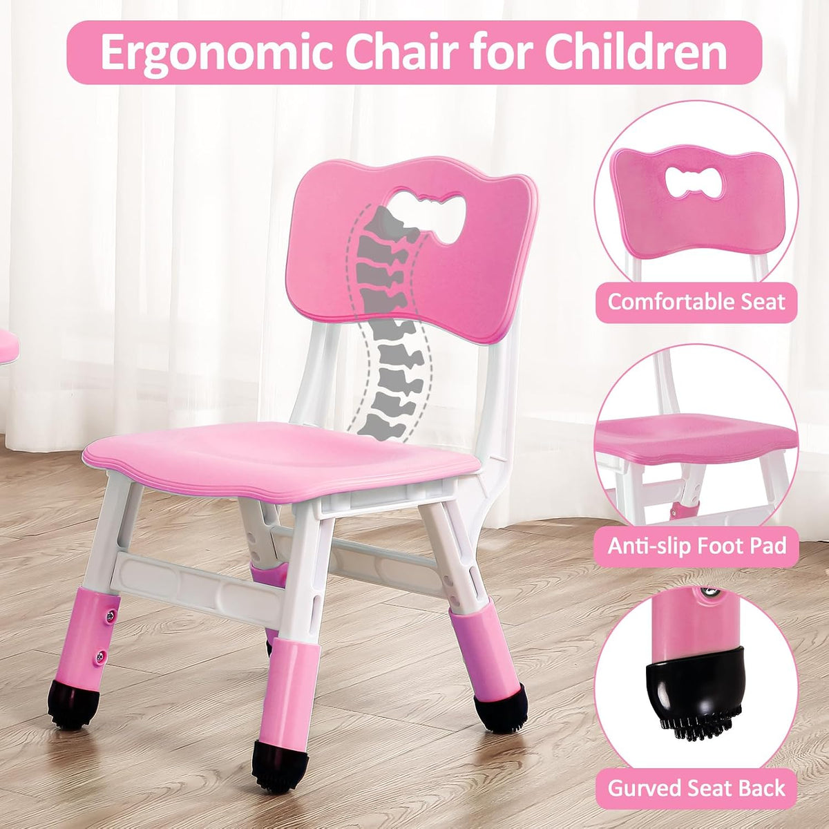 Kids Table and Chairs, Height Adjustable Toddler and 4 Chair, Multi-Activity with Graffiti Desktop Non-Slip Legs for Ages 2-10, Children Activity for Daycare, Classroom, Home