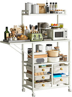 JKGHK Tall Kitchen Storage Cabinet Rack, Pantry Cabinet Storage Cart Sideboard with Wheels, Kitchen Cart with Extension Table, Freestanding Sideboard Buffet Cabinets(120cm/47.2in)