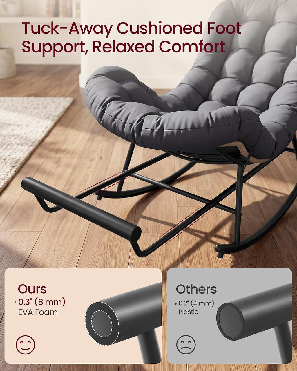 VASAGLE Outdoor Rocking Chair with Extendable Footrest, Removable Cushion