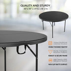 VINGLI Black 48" Round Bi-Folding Commercial Table, 4 Feet Portable Plastic Dining Card Table for Kitchen or Outdoor Party Wedding Event, 1-Pack