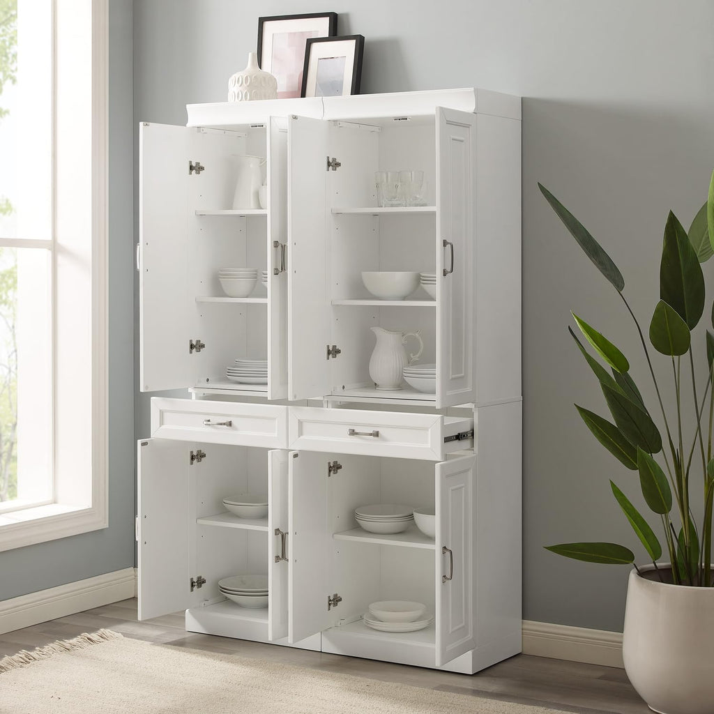 HomeStock Pantry Cabinets - 2 Piece Kitchen Storage Organizer - White Finish