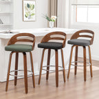 Swivel Bar Stools, 30 inch Mid Century Modern Bar Stools with Low Back | Solid Bentwood Frame, Walnut Finish, Wooden Legs, Faux Leather Upholstered Seat, Bar Chairs for Bar, Cafe, Pub, Restaurant