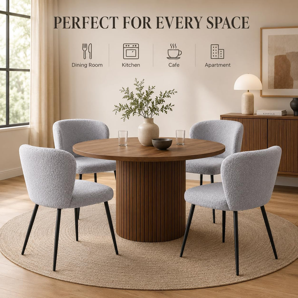 Modern Teddy Dining Chairs Set of 2, Comfy Kitchen Armless Chairs with Thick Cushions, Wingback Chair, Upholstered Dining Room Chairs with Metal Legs for Dining, Living Room, Grey