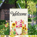 Welcome Flags for Outside,Spring Floral Gnome Garden Flag for Yard Patio Lawn Decoration,12x18 Inch Double Sided