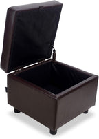 H&B Luxuries Tufted Leather Square Flip Top Storage Ottoman Cube Foot Rest (Brown with Storage)