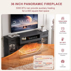 oneinmil 70" Fireplace TV Stand with 3-Sided Glass Fireplace, Modern Wood Entertainment Center with LED Lights and Glass Door, 36" Fire Place TV Stands for Living Room, Black