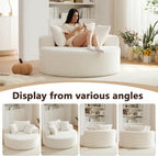 55"L Oversized Round Chair Lounge Chaise Indoor,Corduroy Deep Seat Cloud Large Circle Sofa Chair,No Assembly Required,Cloud Large Circle Chair,Fluffy Modern Sleeper Sofa Bed for Reading (White)