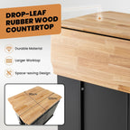 TANGZON Large Kitchen Island, Kitchen Sideboard with Extendable Rubber Wood Worktop, Drawers, Adjustable Shelves & Side Racks, Living Dining Room Cabinet Cupboard (Black Body)
