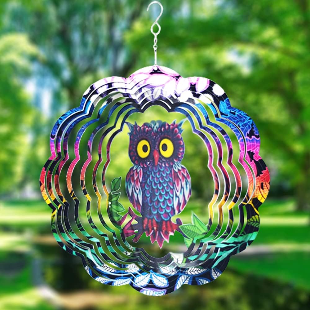 Owl Wind Spinner,Yard Art Garden Decor Owl Wind Spinners Outdoor Metal 3D Kinetic Sculptures Stainless Steel Wind Spinners Outdoor Indoor Clearance Ornaments Gifts Unique Spinners for Yard