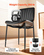 VEVOR Modern Dining Room Accent Chairs Set of 2, Upholstered Leather Side Chair for Dining Room, Space-Saving Kitchen Living Room Chair with Thick Cushions and Metal Legs, Black