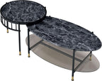 Engineered Stone Top & Black Finish Nesting Table Set | Dual-table nesting design with 15 mm thick engineered stone tops