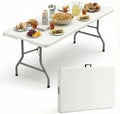 6 Foot Plastic Foldable Table with Built in Handle & Steel Legs, 6 FT Portable Heavy Duty Plastic Folding Tables for Parties, Dining, Wedding, Events, Picnic, Indoor & Outdoor, Camping, Utility