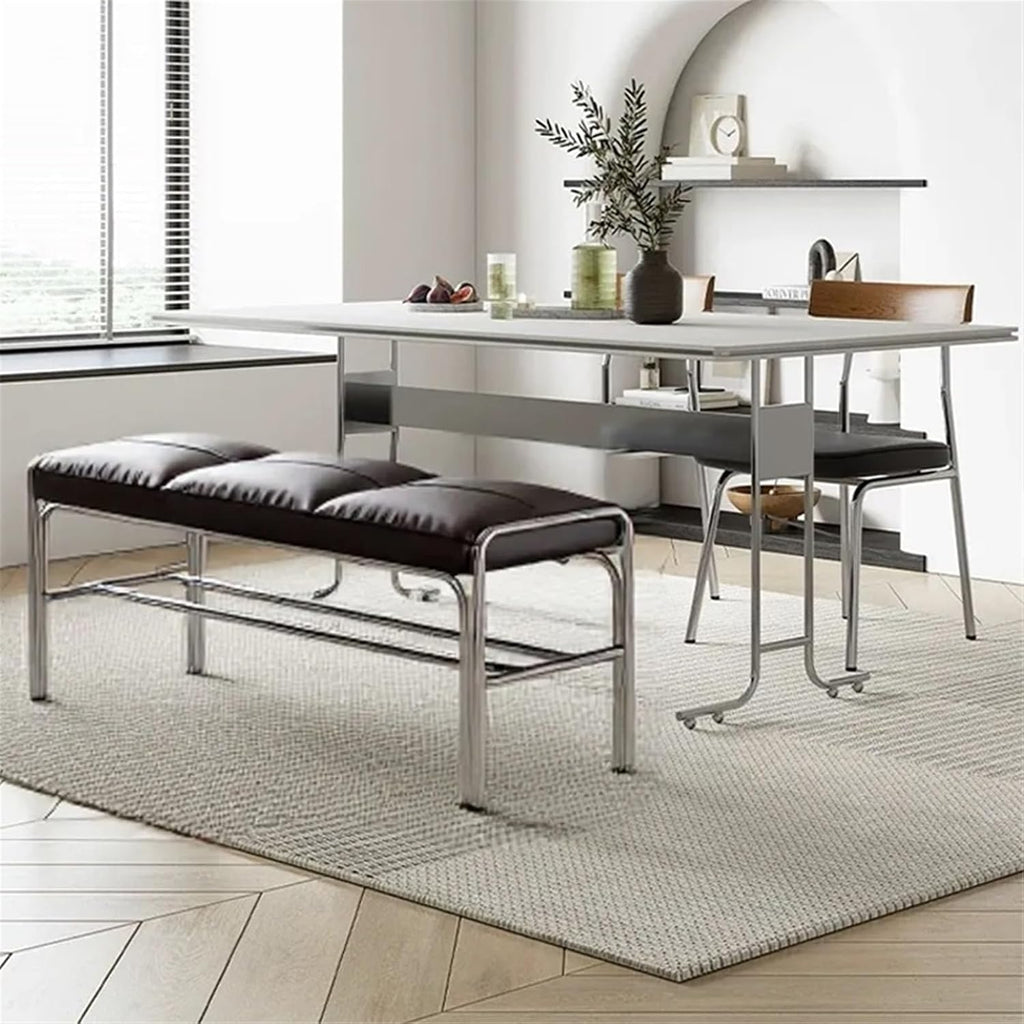 Modern Stainless Steel Long Bench with Leather Cushion Home-use Soft-Pack Shoe Changing Stool Black Entryway(Large)