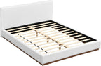 Christopher Knight Home Bettine Modern Boucle Queen Size Bed Frame with Headboard, Solid Wood Queen Bed Frame, Slat Panel Support Platform Bed, No Spring Box Needed, Heavy Duty, White+Brown
