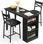 GAOMON 3 Piece Bar Table Set for 2, Bar Table and Chairs Set with with Flip Top Extension, Dining Table Set with Storage Shelves, Suitable for Small Space Kitchen Apartment, Black